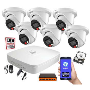ZESTAW MONITORINGU IP Dahua NVR2108-S3 + 6x IPC-HDW2249TM-S-IL-0280B 2MPX 2.8mm IR30 1TB